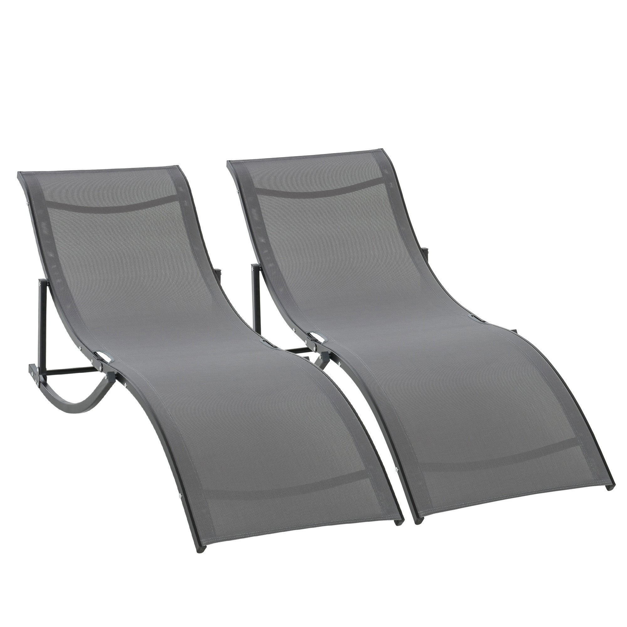 2-Piece Sun Lounger Set Garden Loungers Fabric Lounger Ergonomic Aluminum Texteline Dark Gray 165 x 61 x 63 cm