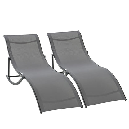 2-Piece Sun Lounger Set Garden Loungers Fabric Lounger Ergonomic Aluminum Texteline Dark Gray 165 x 61 x 63 cm