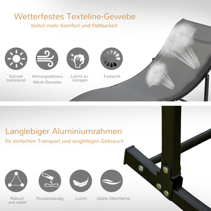 2-Piece Sun Lounger Set Garden Loungers Fabric Lounger Ergonomic Aluminum Texteline Dark Gray 165 x 61 x 63 cm