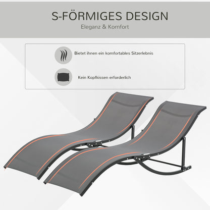 2-Piece Sun Lounger Set Garden Loungers Fabric Lounger Ergonomic Aluminum Texteline Dark Gray 165 x 61 x 63 cm