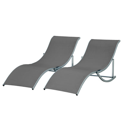 2-Piece Sun Lounger Set Garden Loungers Fabric Lounger Ergonomic Aluminum Texteline Dark Gray 165 x 61 x 63 cm