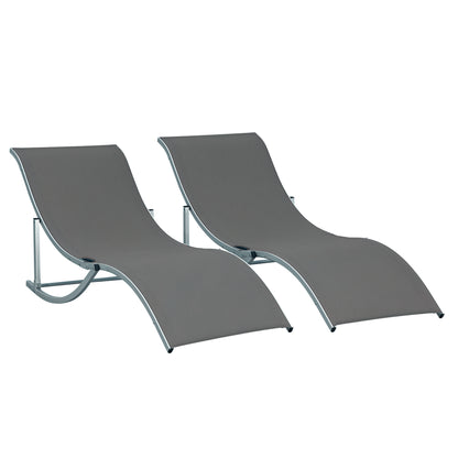 2-Piece Sun Lounger Set Garden Loungers Fabric Lounger Ergonomic Aluminum Texteline Dark Gray 165 x 61 x 63 cm