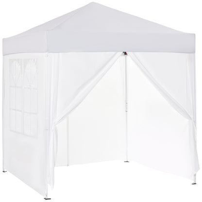 Pavilion 2x2m Waterproof, Pop-up Folding Pavilion with 4 Sidewalls, Drainage Holes Window, Foldable Party Tent UV 30+, Garden Canopy with Carrying Bag, Garden Pavilion for Terrace, White