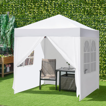 Pavilion 2x2m Waterproof, Pop-up Folding Pavilion with 4 Sidewalls, Drainage Holes Window, Foldable Party Tent UV 30+, Garden Canopy with Carrying Bag, Garden Pavilion for Terrace, White