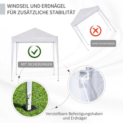 Pavilion 2x2m Waterproof, Pop-up Folding Pavilion with 4 Sidewalls, Drainage Holes Window, Foldable Party Tent UV 30+, Garden Canopy with Carrying Bag, Garden Pavilion for Terrace, White