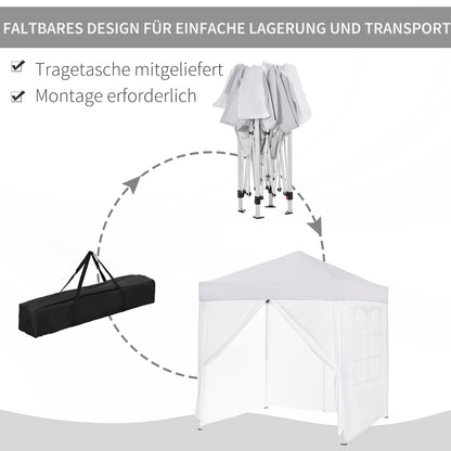 Pavilion 2x2m Waterproof, Pop-up Folding Pavilion with 4 Sidewalls, Drainage Holes Window, Foldable Party Tent UV 30+, Garden Canopy with Carrying Bag, Garden Pavilion for Terrace, White