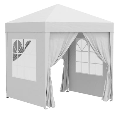 Pavilion 2x2m Waterproof, Pop-up Folding Pavilion with 4 Sidewalls, Drainage Holes Window, Foldable Party Tent UV 30+, Garden Canopy with Carrying Bag, Garden Pavilion for Terrace, White