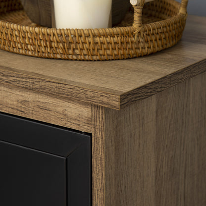 Industrial Design Bookshelf - Storage Unit 3 Compartments 3 Lockers - Wood Look with Black Metal Doors