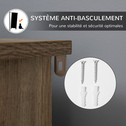 Industrial Design Bookshelf - Storage Unit 3 Compartments 3 Lockers - Wood Look with Black Metal Doors