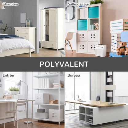 Industrial Design Bookshelf - Storage Unit 3 Compartments 3 Lockers - Wood Look with Black Metal Doors