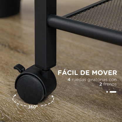 Utility Cart with Wheels 3-Tier Storage Cart with Fabric Bag 2 Hooks and Steel Frame for Living Room Kitchen Dining Room 66x40x80.5 cm Gray