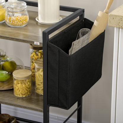 Utility Cart with Wheels 3-Tier Storage Cart with Fabric Bag 2 Hooks and Steel Frame for Living Room Kitchen Dining Room 66x40x80.5 cm Gray