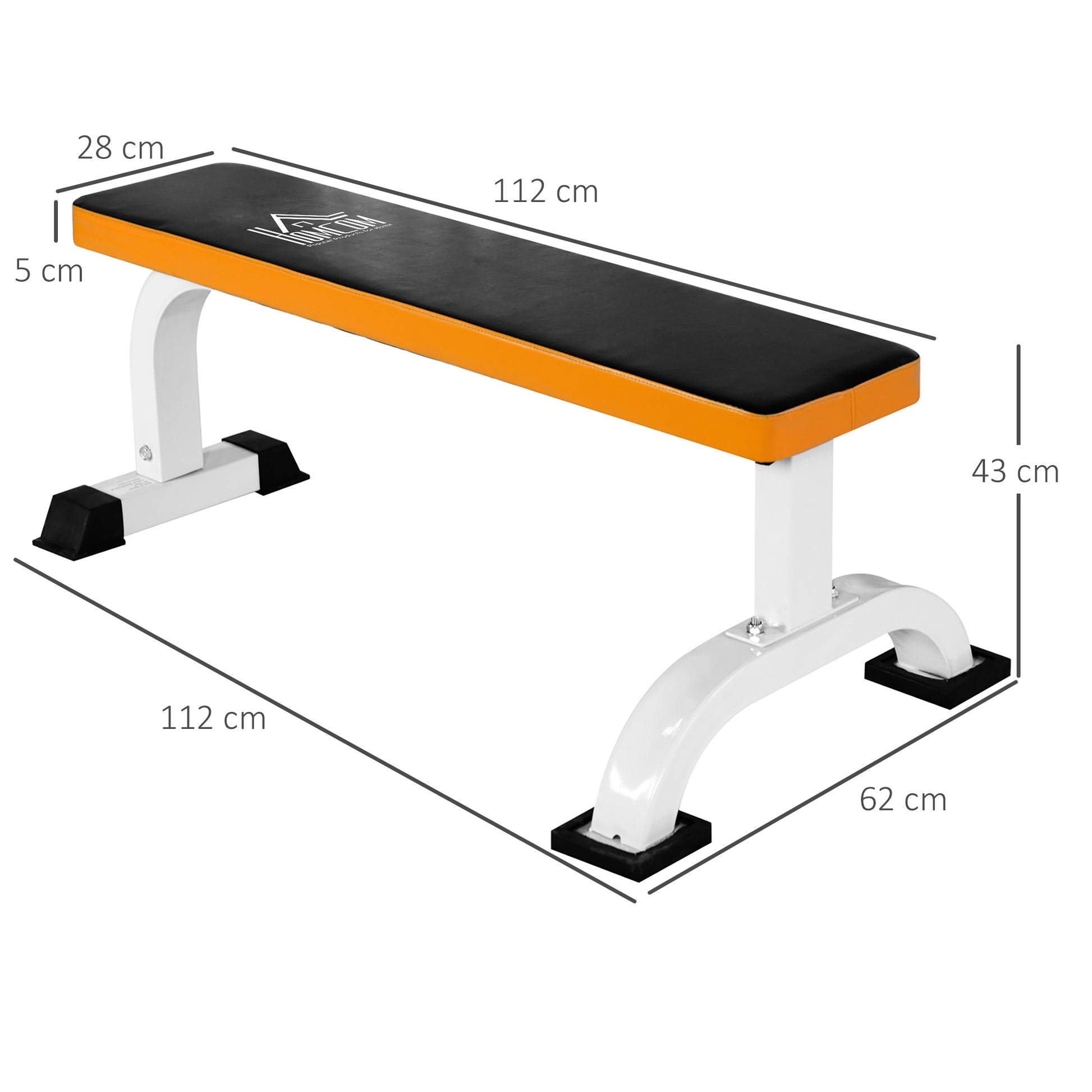 Dumbbell Bench, Flat Bench, Fitness Bench, Multifunction Training Bench for Home Strength Training, Steel, Black, 112 x 62 x 43 cm