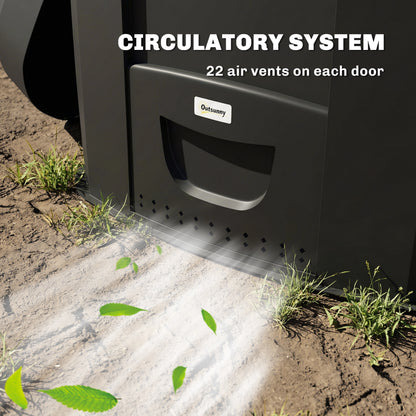 Garden Composter, 240 L (63.4 gal), 78 x 75 x 78 cm Triangular Compost Bin with 3 Doors, 66 Vent Holes & Open Bottom — Includes Gloves & Screwdriver, Black