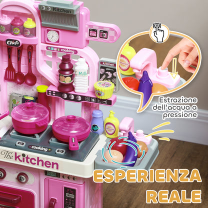 33-Piece Children's Toy Kitchen with Lights, Sounds, and Faucet, Made of PP and ABS, 53x22x69 cm, Pink