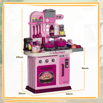 33-Piece Children's Toy Kitchen with Lights, Sounds, and Faucet, Made of PP and ABS, 53x22x69 cm, Pink