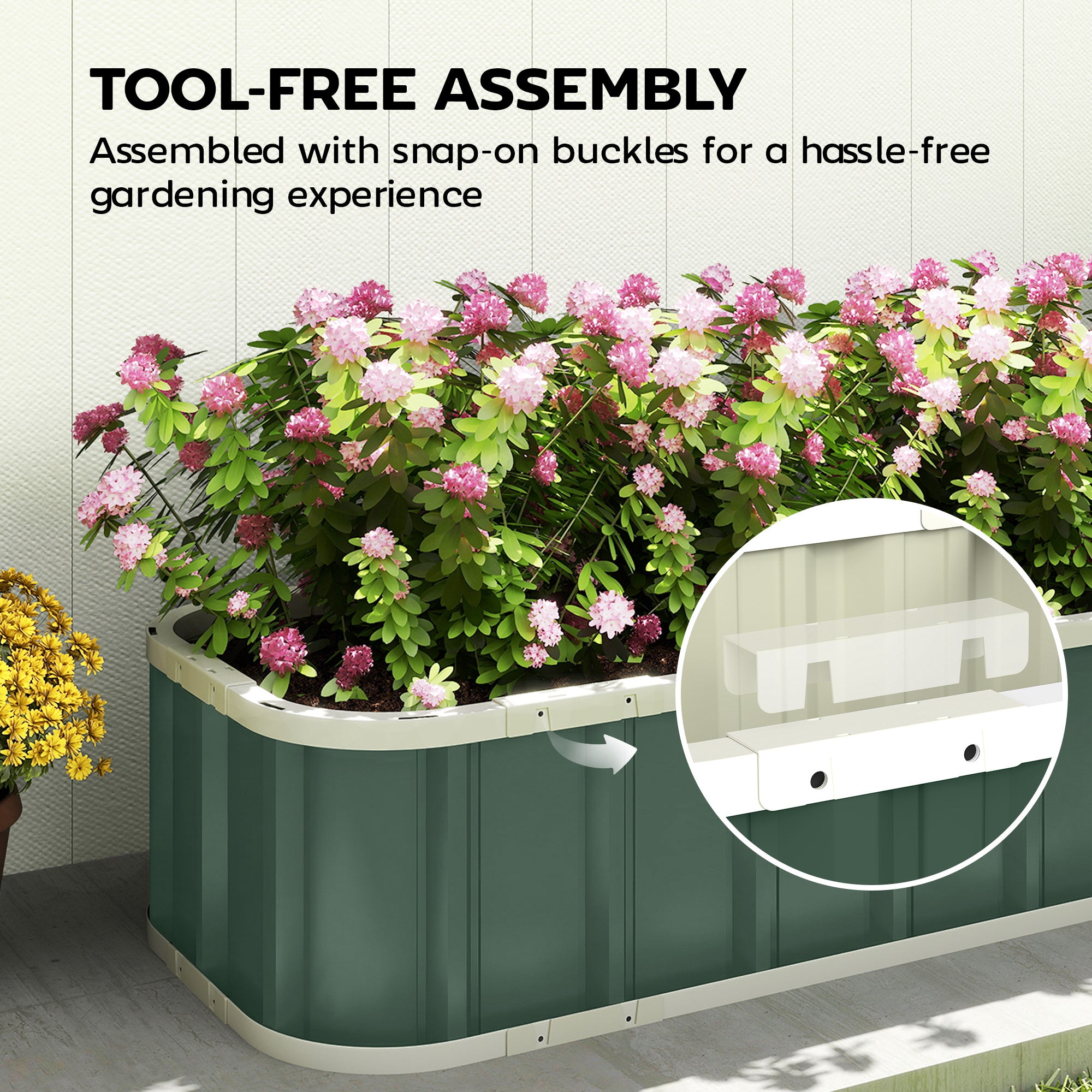 Steel Raised Garden Bed Planter with Click-Lock, Folded Edge — 136 x 52 x 31 cm (53.5 x 20.5 x 12.2 in) — Light Green