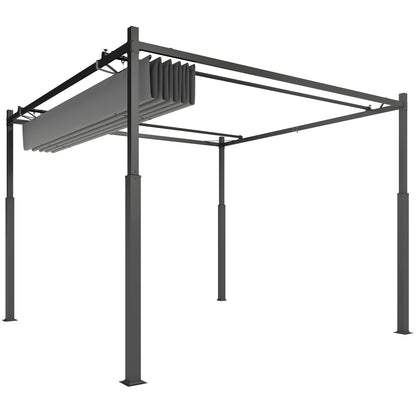 Retractable Pergola 3 x 3 m (approx. 9'9" x 9'9") – 180 gsm Polyester, UPF30+, Magnetic Fixing, Gray