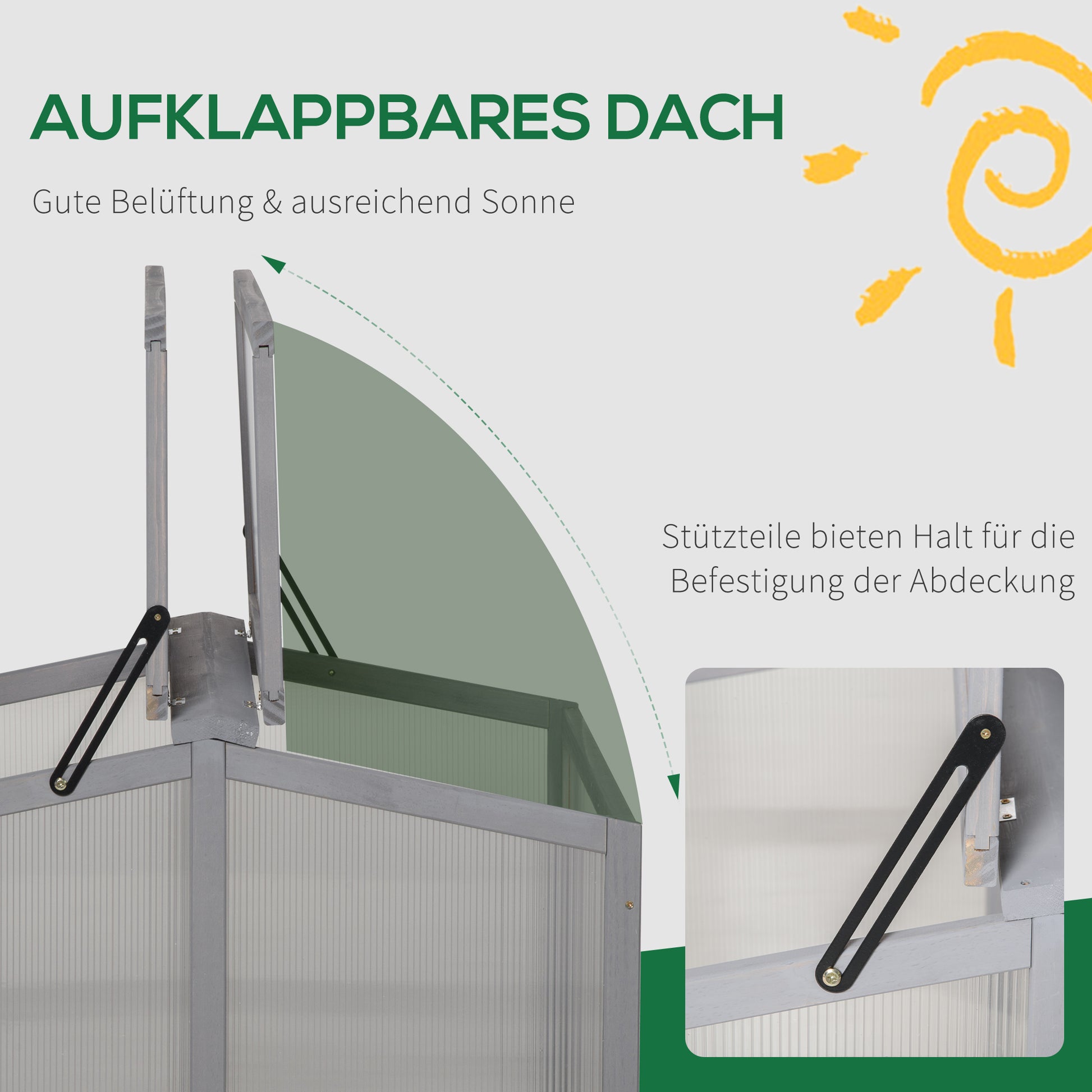 Cold Frame Greenhouse Planting Bed with Cover made of Wood and Polycarbonate Weatherproof Light Gray 90 x 80 x 58 cm