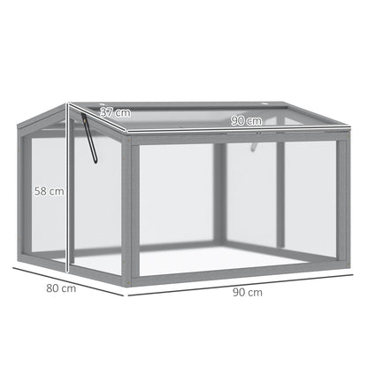 Cold Frame Greenhouse Planting Bed with Cover made of Wood and Polycarbonate Weatherproof Light Gray 90 x 80 x 58 cm