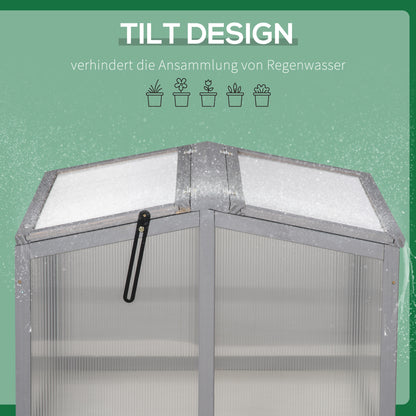 Cold Frame Greenhouse Planting Bed with Cover made of Wood and Polycarbonate Weatherproof Light Gray 90 x 80 x 58 cm