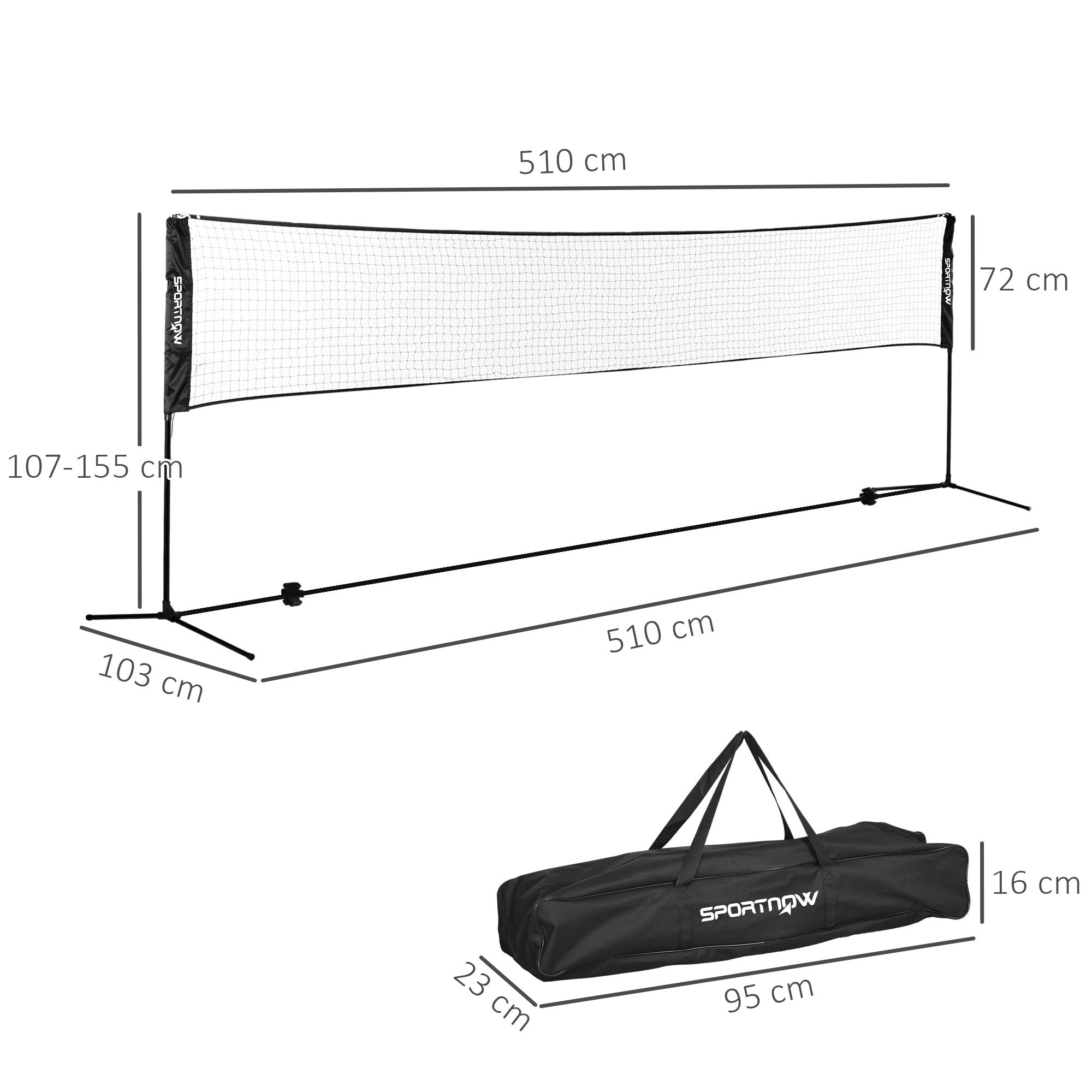 SPORTNOW Complete set of badminton, pickleball, and volleyball, 3 in 1, outdoor sports games with adjustable net height 107-155 cm