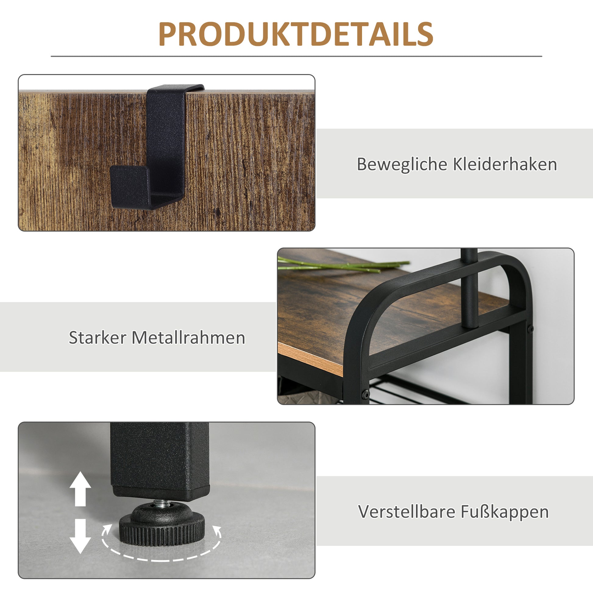 Coat Rack Shoe Rack Clothes Rack with 8 Hooks 2 Shelves MDF Black 28.3 x 13.4 x 72.8 inches