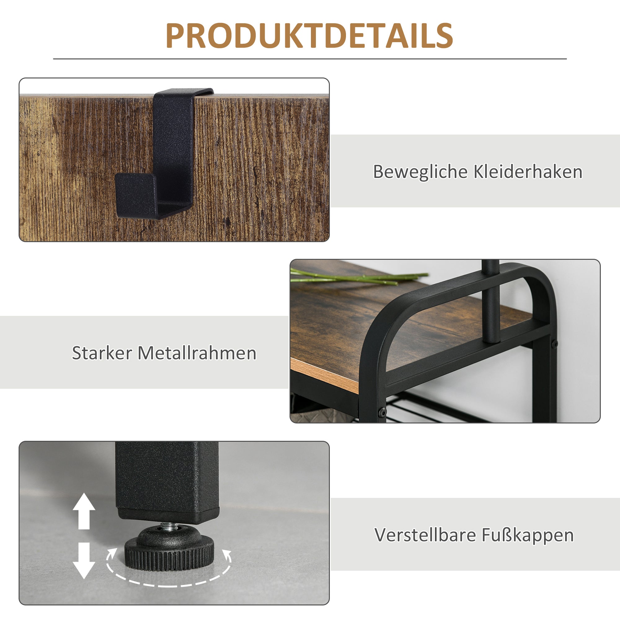 Coat Rack Shoe Rack Clothes Rack with 8 Hooks 2 Shelves MDF Black 28.3 x 13.4 x 72.8 inches
