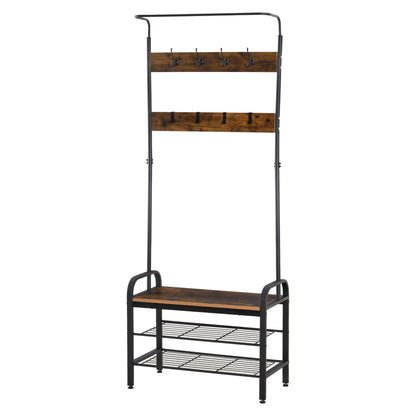 Coat Rack Shoe Rack Clothes Rack with 8 Hooks 2 Shelves MDF Black 28.3 x 13.4 x 72.8 inches