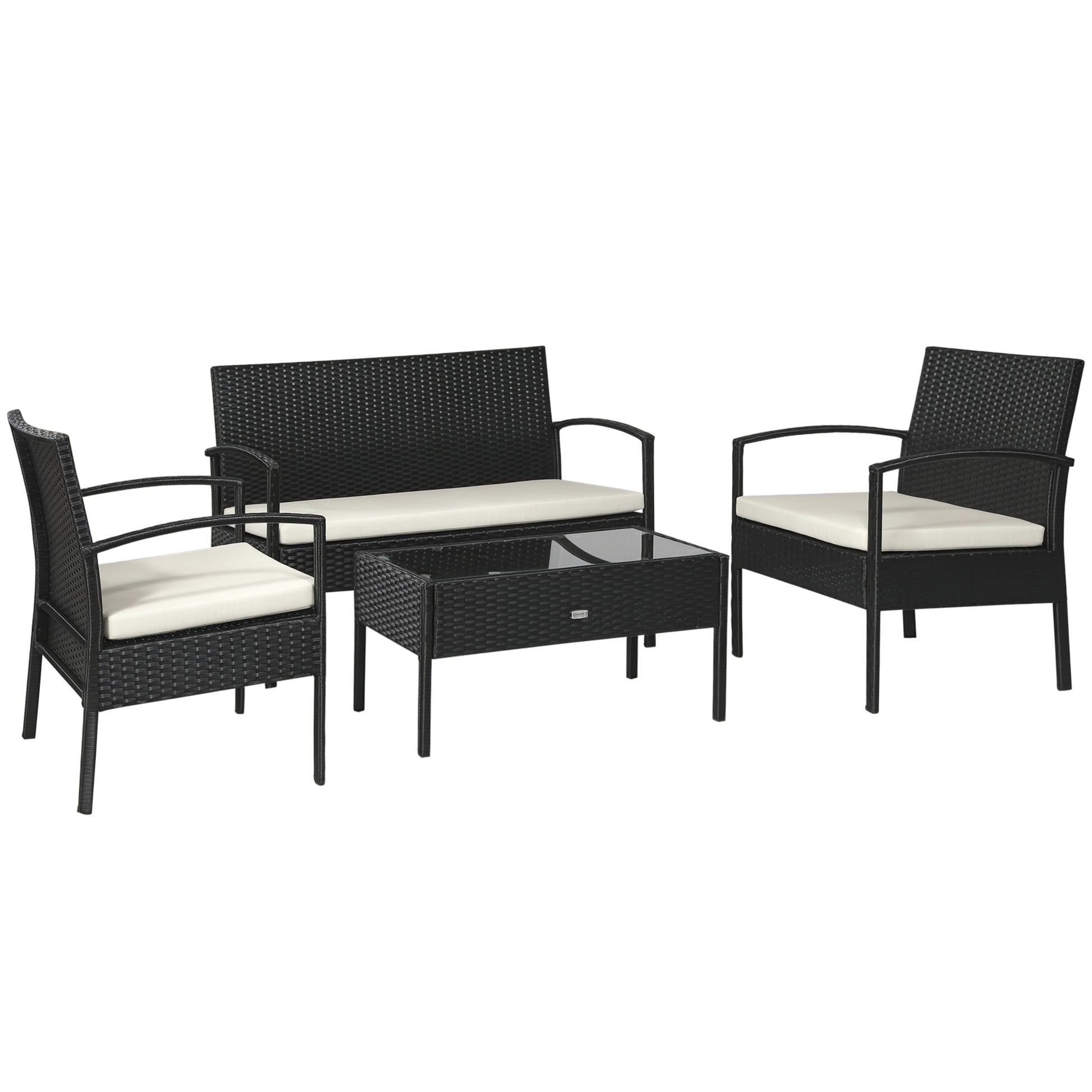 Poly Rattan Seating Group Set Lounge Sofa Garden Set 7 pcs with Cushions, Black