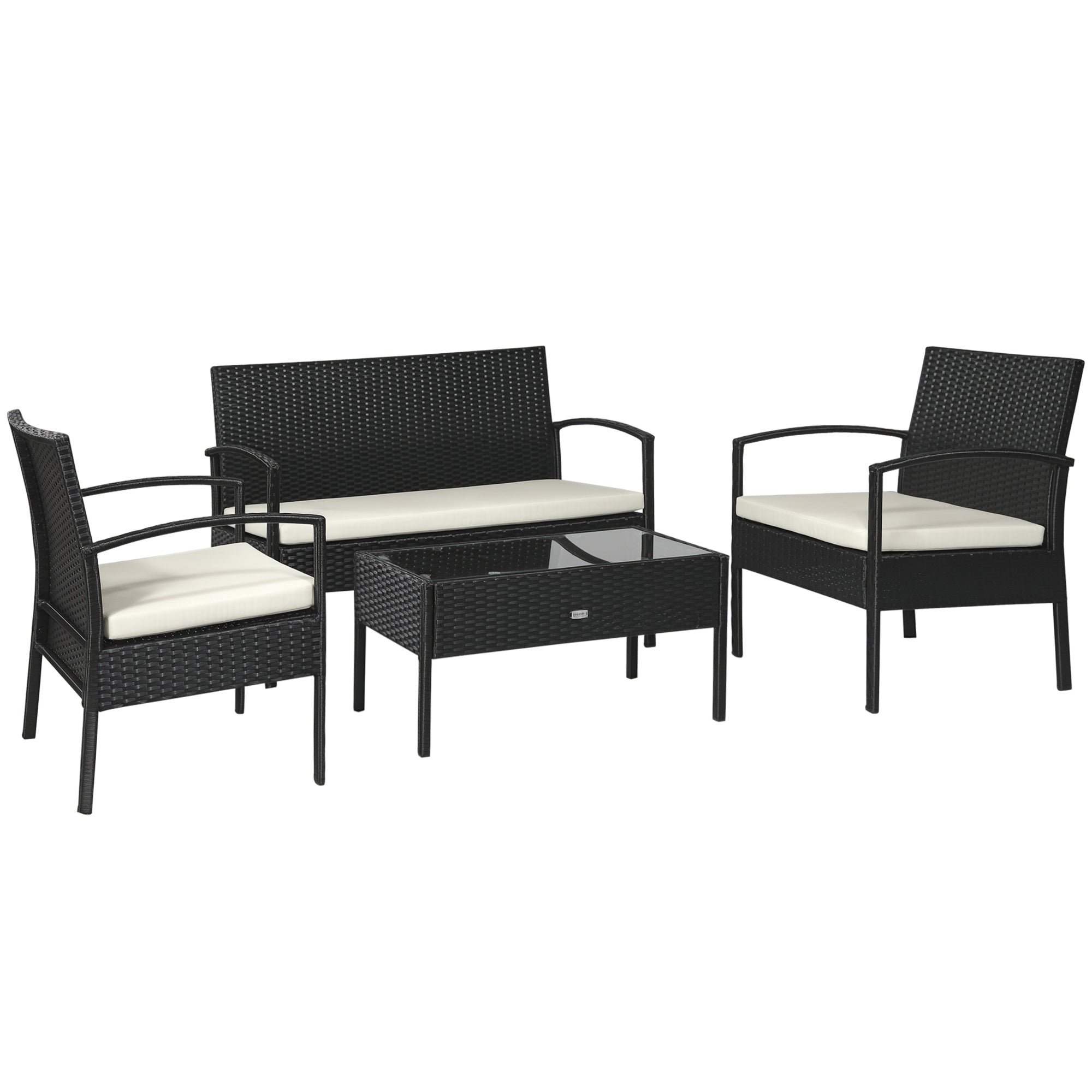 Poly Rattan Seating Group Set Lounge Sofa Garden Set 7 pcs with Cushions, Black