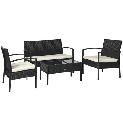 Poly Rattan Seating Group Set Lounge Sofa Garden Set 7 pcs with Cushions, Black