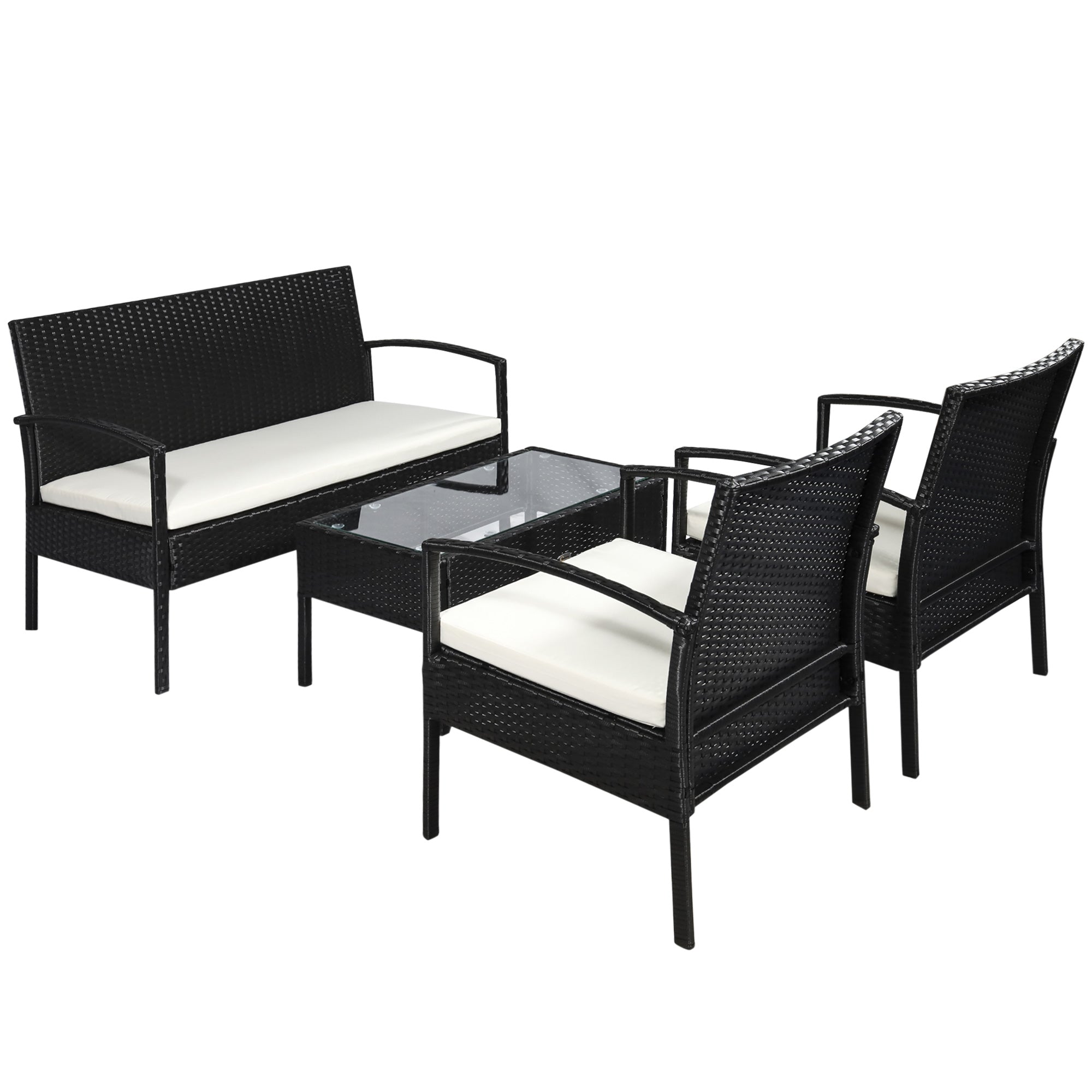 Poly Rattan Seating Group Set Lounge Sofa Garden Set 7 pcs with Cushions, Black