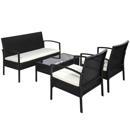Poly Rattan Seating Group Set Lounge Sofa Garden Set 7 pcs with Cushions, Black