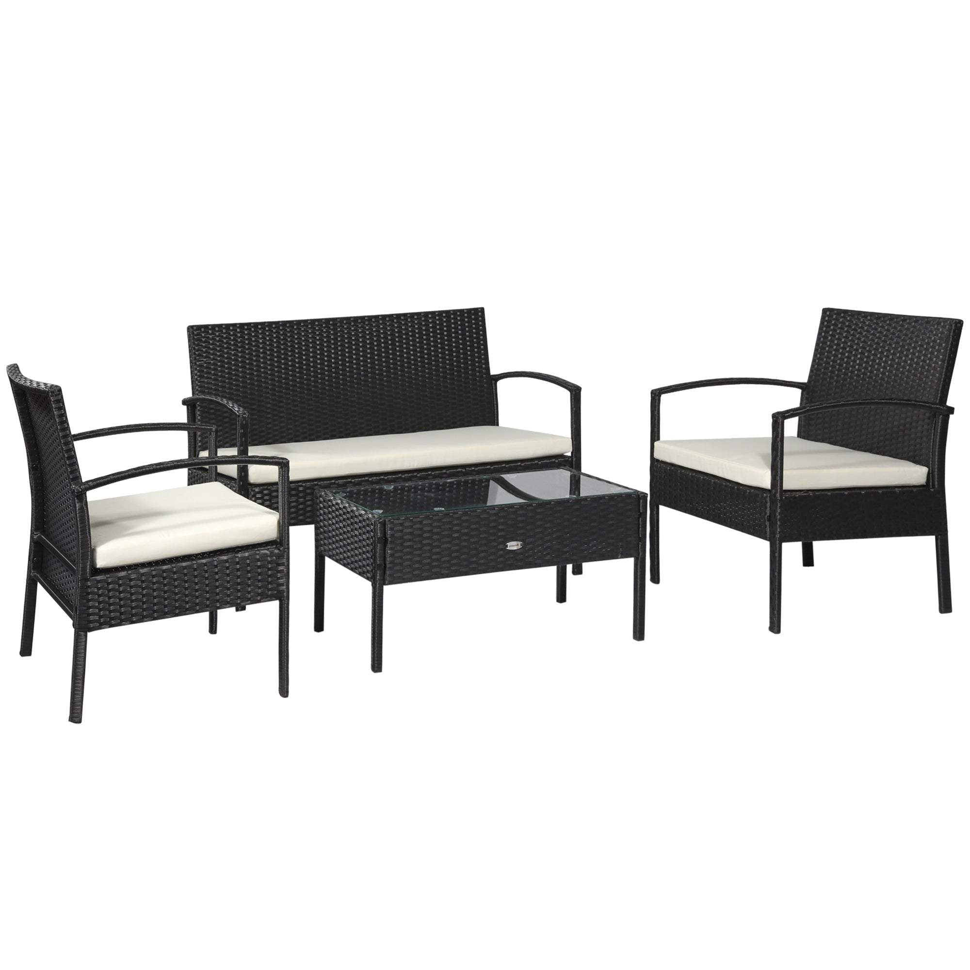 Poly Rattan Seating Group Set Lounge Sofa Garden Set 7 pcs with Cushions, Black