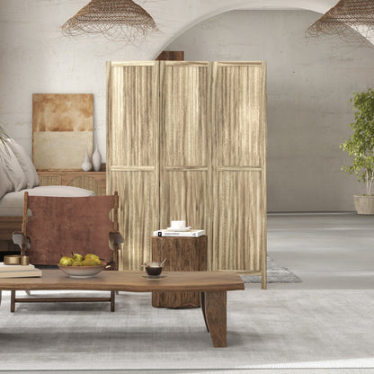 Paulownia Wood 3-Panel Room Divider 120 x 170 cm Foldable Room Separator - Natural