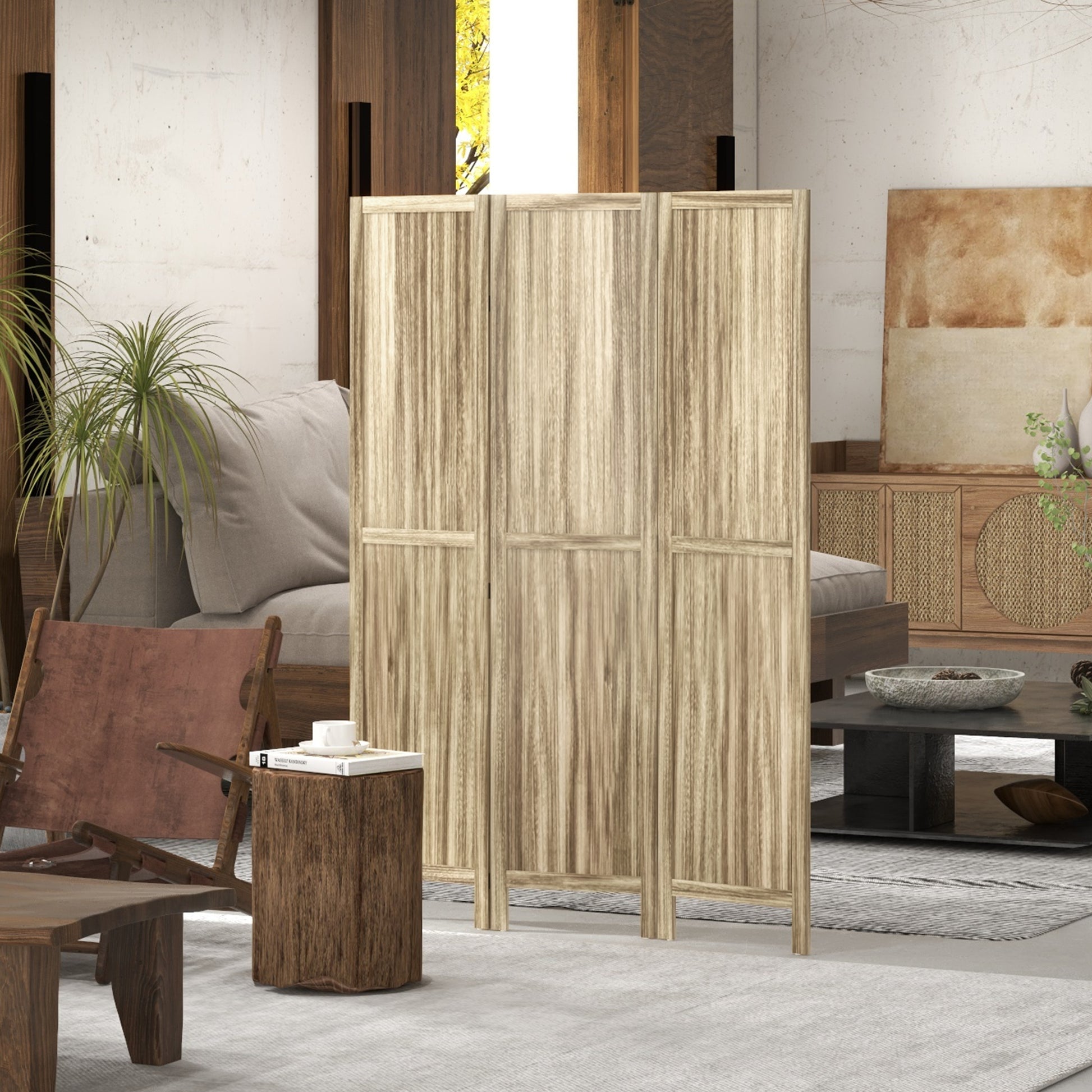 Paulownia Wood 3-Panel Room Divider 120 x 170 cm Foldable Room Separator - Natural