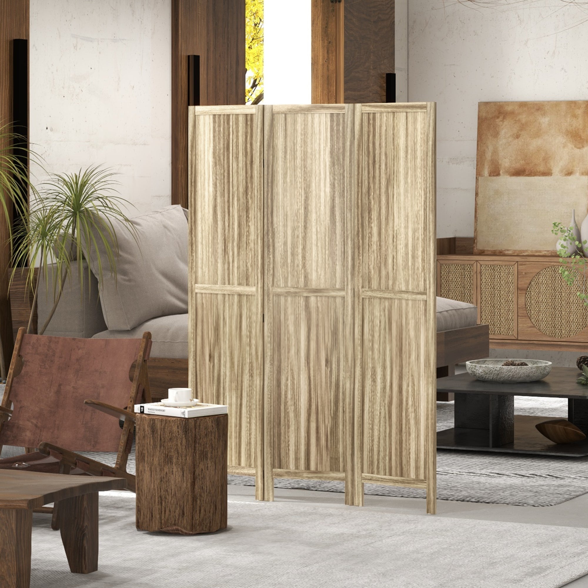 Paulownia Wood 3-Panel Room Divider 120 x 170 cm Foldable Room Separator - Natural