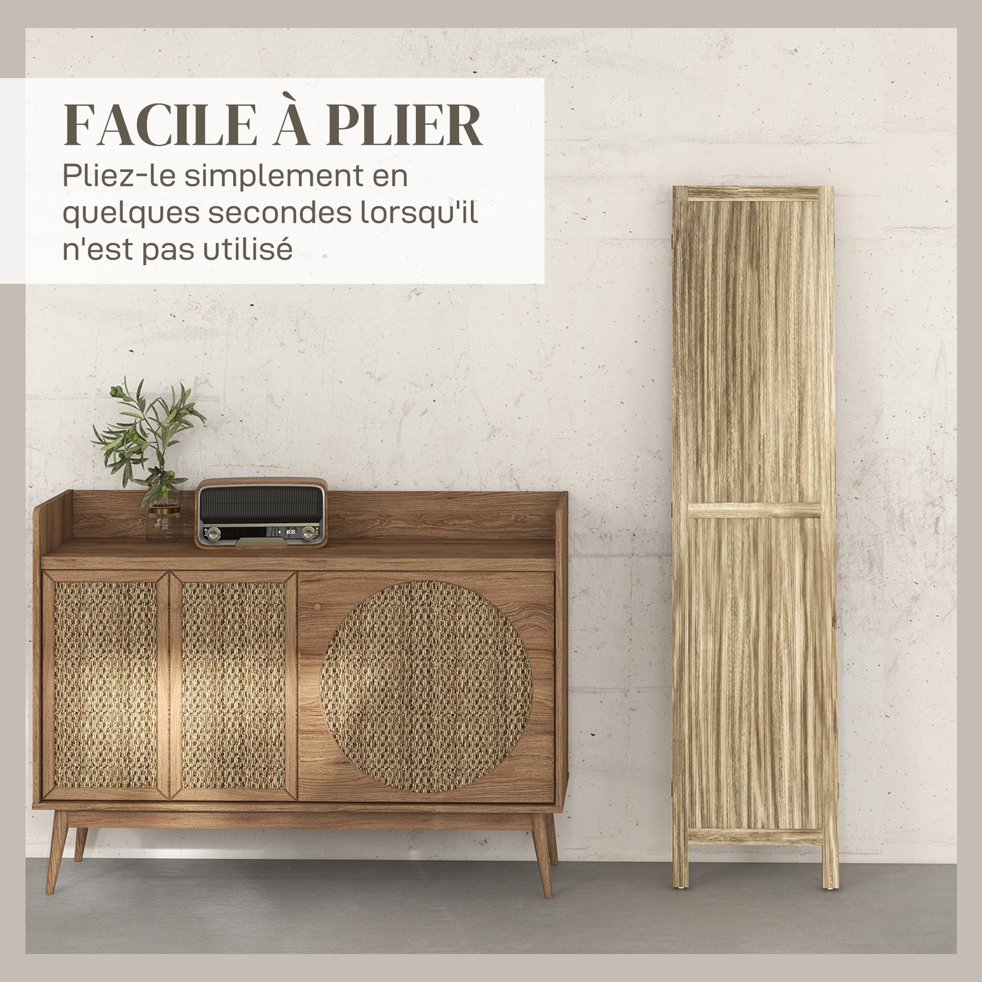 Paulownia Wood 3-Panel Room Divider 120 x 170 cm Foldable Room Separator - Natural