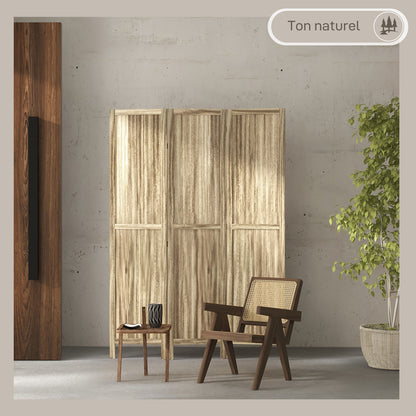 Paulownia Wood 3-Panel Room Divider 120 x 170 cm Foldable Room Separator - Natural