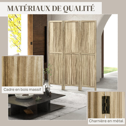 Paulownia Wood 3-Panel Room Divider 120 x 170 cm Foldable Room Separator - Natural