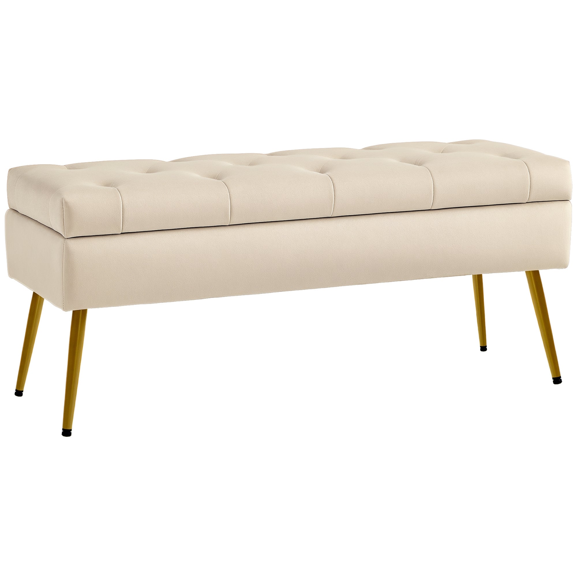 Storage Bench with Upholstered Seat, Ottoman with Lid, Bed Bench with Velvet Look, for Hallway Bedroom Living Room, Metal Frame 102 x 35 x 43 cm Beige