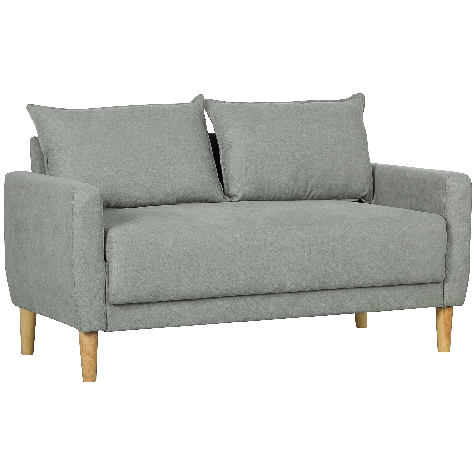 2-Seater Fabric Sofa with Armrests, Storage Compartment, and 2 Removable Cushions, Modern Upholstered Loveseat with Wooden Legs for Living Room, Lounge, and Bedroom, Gray
