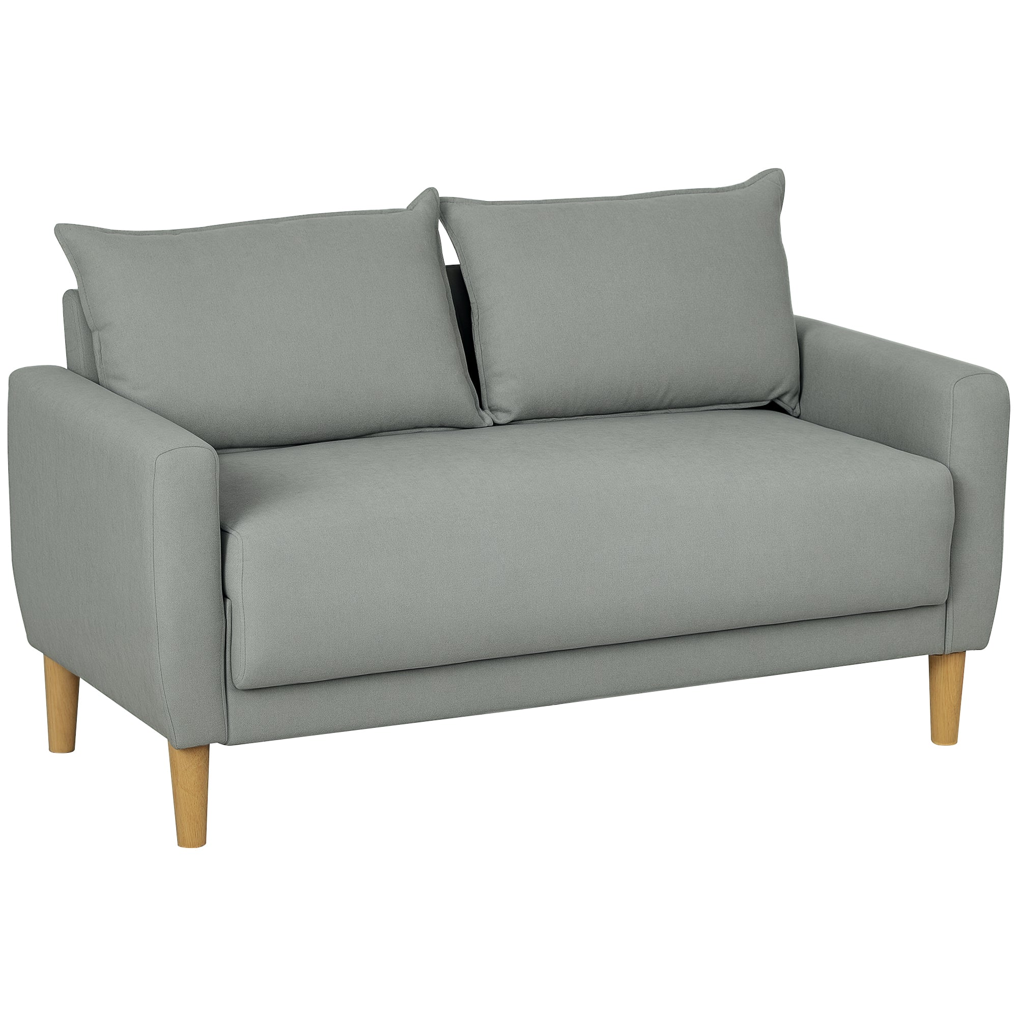 2-Seater Fabric Sofa with Armrests, Storage Compartment, and 2 Removable Cushions, Modern Upholstered Loveseat with Wooden Legs for Living Room, Lounge, and Bedroom, Gray
