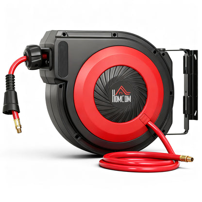 Automatic Air Hose Reel 15 m + 1.5 m Hose with 1/4" Quick Connector, 3/8" (9.5 x 15.8 mm), Max Pressure 10 bar, 180° Swivel, Wall-Mount