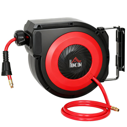 Automatic Air Hose Reel 15 m + 1.5 m Hose with 1/4" Quick Connector, 3/8" (9.5 x 15.8 mm), Max Pressure 10 bar, 180° Swivel, Wall-Mount