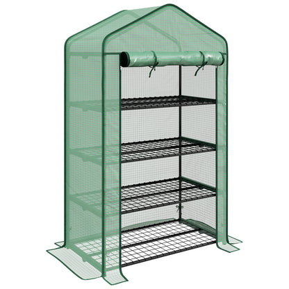PE Garden Greenhouse with 4-Tier Shelves, Balcony Greenhouse, Reinforced 135 g/m² Tarpaulin, Steel Frame, Roll-Up Zipper Door, for Vegetables Plants Flowers, 90 x 49 x 160 cm, Green