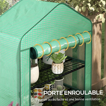 PE Garden Greenhouse with 4-Tier Shelves, Balcony Greenhouse, Reinforced 135 g/m² Tarpaulin, Steel Frame, Roll-Up Zipper Door, for Vegetables Plants Flowers, 90 x 49 x 160 cm, Green