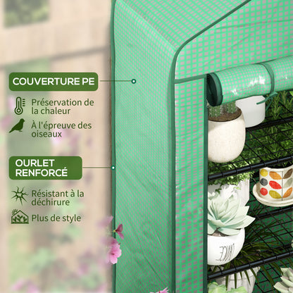 PE Garden Greenhouse with 4-Tier Shelves, Balcony Greenhouse, Reinforced 135 g/m² Tarpaulin, Steel Frame, Roll-Up Zipper Door, for Vegetables Plants Flowers, 90 x 49 x 160 cm, Green
