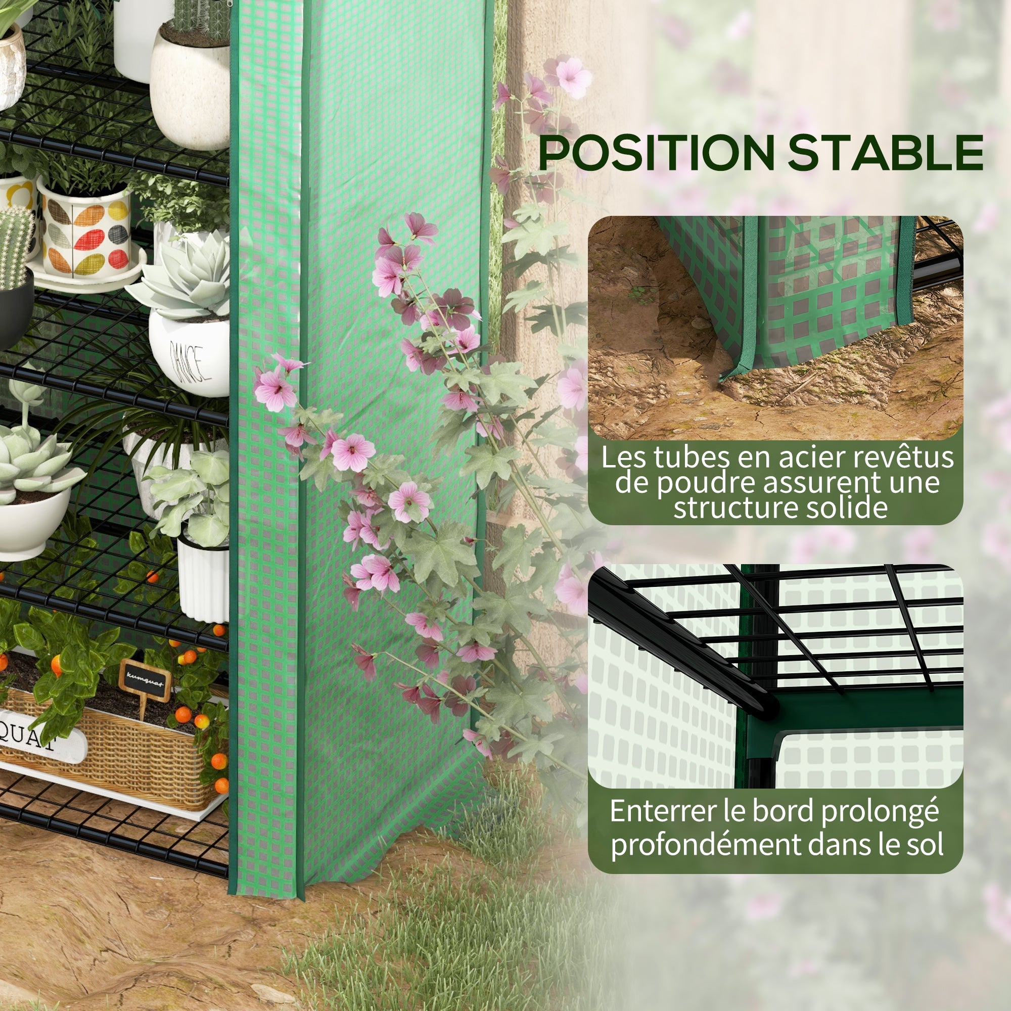 PE Garden Greenhouse with 4-Tier Shelves, Balcony Greenhouse, Reinforced 135 g/m² Tarpaulin, Steel Frame, Roll-Up Zipper Door, for Vegetables Plants Flowers, 90 x 49 x 160 cm, Green